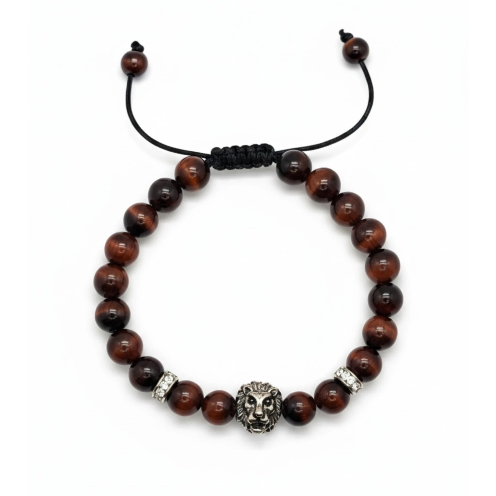 Pulsera ojo de tigre rojo con dije metálico de león, krv accesorios para hombre. Envio y contraentrega a toda Colombia