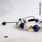 Pulsera para hombre combinada de piedras Sodalita azul y cuentas de cerámica blanca brillante