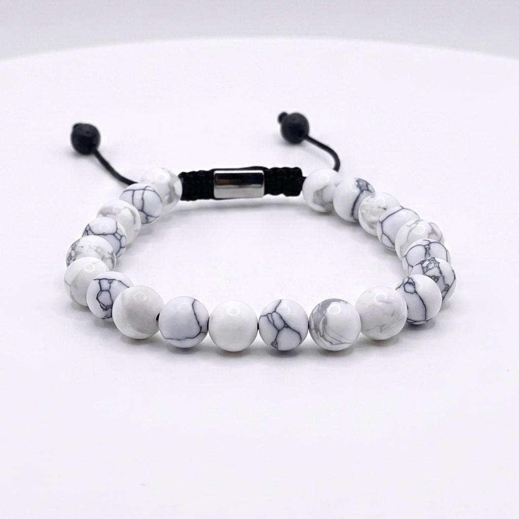 Pulsera de Howlita Blanca para Hombre con Nudo Corredizo