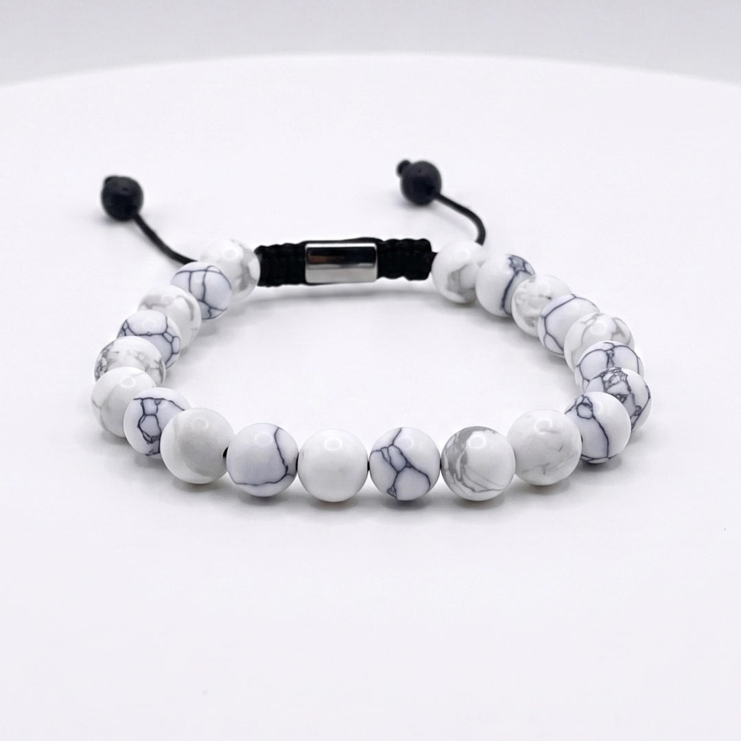 Pulsera de Howlita Blanca para Hombre con Nudo Corredizo