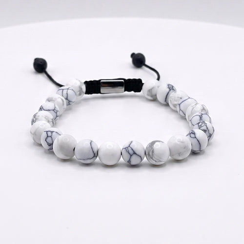 Pulsera de Howlita Blanca para Hombre con Nudo Corredizo