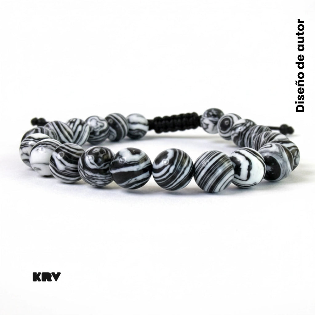 Pulsera masculina de jaspe cebra con nudo corredizo ajustable y diseño minimalista premium