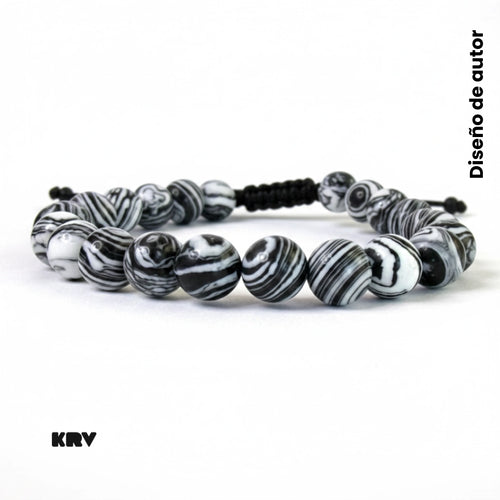 Pulsera masculina de jaspe cebra con nudo corredizo ajustable y diseño minimalista premium