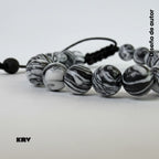 Pulsera de jaspe cebra para hombre, accesorio masculino premium con ajuste corredizo