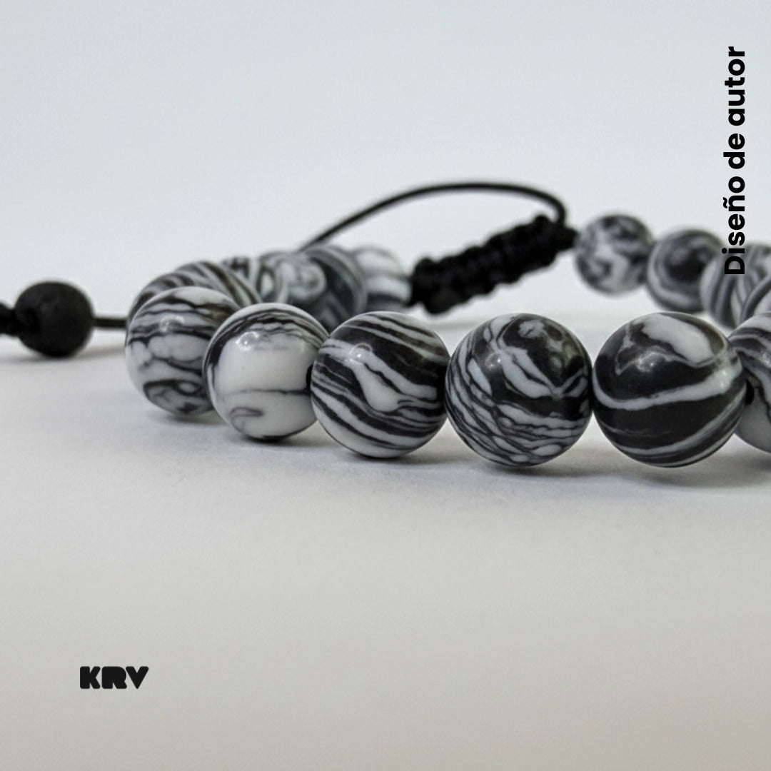 Pulsera de jaspe cebra para hombre, accesorio masculino premium con ajuste corredizo