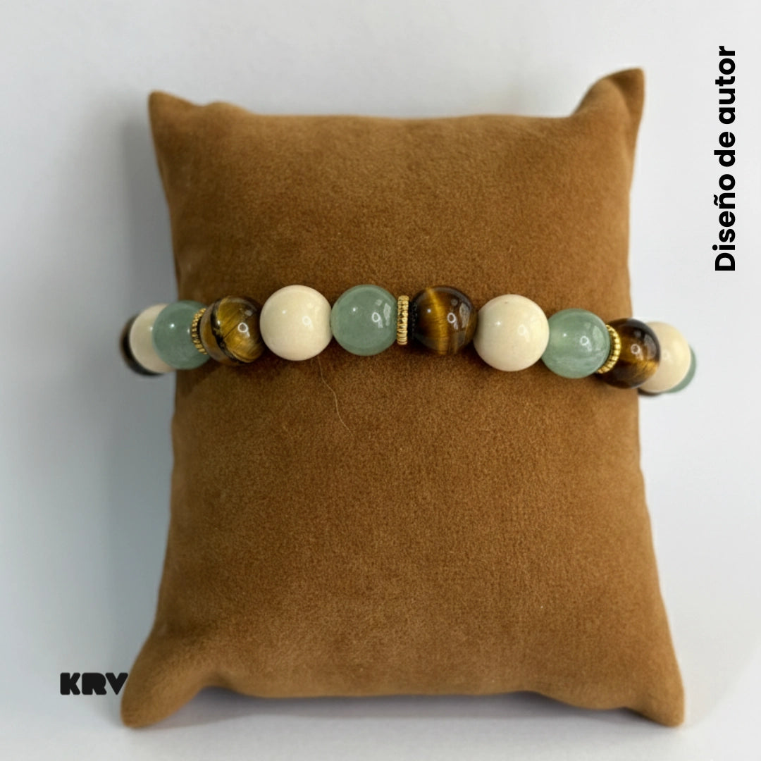 Pulsera de piedra natural ojo de tigre y Jade Verde: 8mm