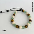 Brazalete masculino ajustable de hilo nylon coreano con cuentas de 8mm de ojo de tigre y jaspe.