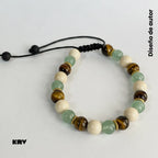 Brazalete masculino ajustable de hilo nylon coreano con cuentas de 8mm de ojo de tigre y jaspe.