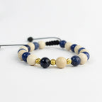 Brazalete masculino ajustable estilo náutico azul y blanco hecho a mano.