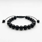 Pulsera Turmalina Negra Natural y Piedra Volcánica
