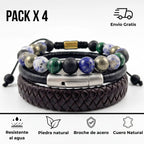 Pack de Pulseras para Hombre: Cuero y Piedras Naturales