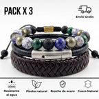 Pack de Pulseras para Hombre: Cuero y Piedras Naturales