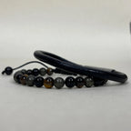 Dos pulseras de cuero redondo de vaca natural y piedra natural pirita y turmalina