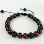 Pulsera de piedras naturales para hombre combinada con Jaspe Rojo y Piedra Volcánica negra porosa.