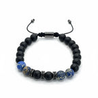 Pulsera ajustable con piedras Onix-Mate y piedras Soladita separadas entre sí por incrustaciones de circonita