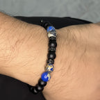 Pulsera ajustable con piedras Onix-Mate y piedras Soladita separadas entre sí por incrustaciones de circonita