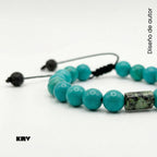 Pulsera ajustable para hombre de piedra natural Turquesa Verde con separador central de Turquesa Africana.
