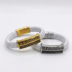 Pulsera Meandro — Blanco | Greek Key en Cuero