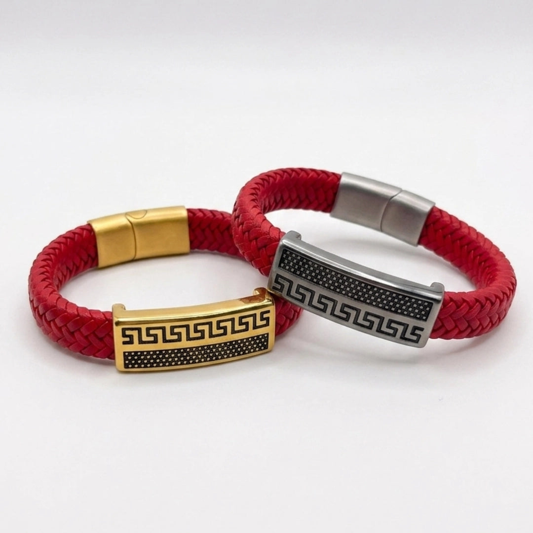 Duo de Pulseras Atenas color rojo trenzado con broche magnético de acero [plateado/dorado]