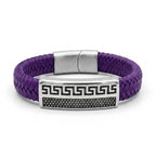 Pulsera Atenas cuero genuino violeta, diseño griego minimalista para uso diario