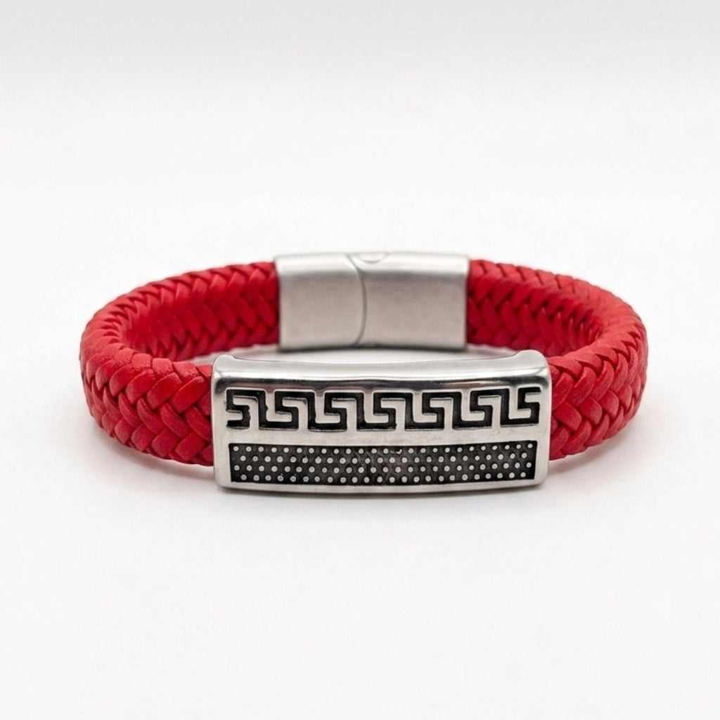 Pulsera de cuero rojo estilo griego Atenas, accesorio elegante para regalo hombre