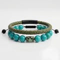 SET: Pulsera de cuero trenzado y turquesa verde natural