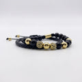 Set Dorado: Cuero trenzado y pulsera ágata negra