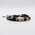 Set Dorado: Cuero trenzado y pulsera ágata negra
