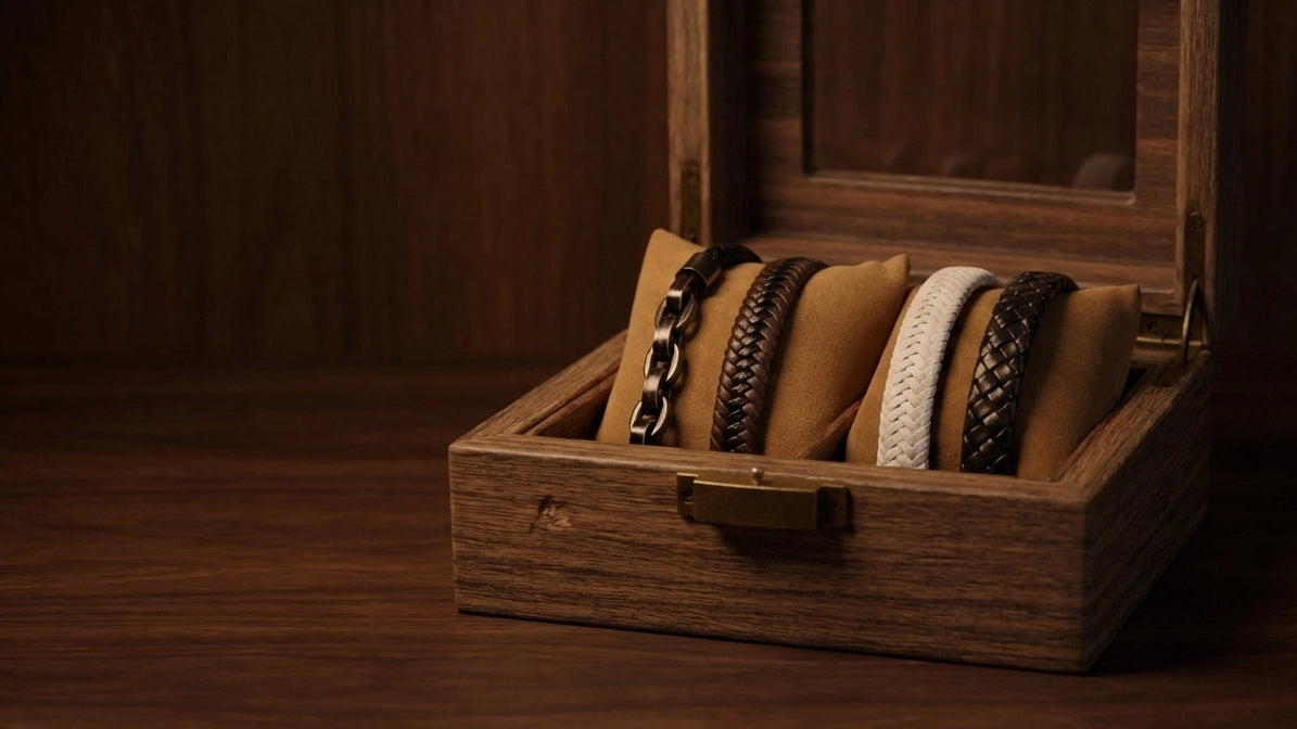 Conjunto de piedras naturales y pulseras de cuero genuino bovino para hombres, accesorios calidad en colombia, envios desde barranquilla