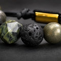 Pulsera hecha a mano con piedras naturales pirita y lava, cierre ajustable, estilo minimalista para hombre
