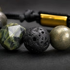 Pulsera hecha a mano con piedras naturales pirita y lava, cierre ajustable, estilo minimalista para hombre